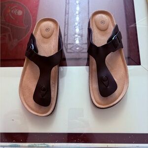 Black Cork Footbed Sandals Adjustable Strap Comfort Slides Size EU 38 / US 7.5–8